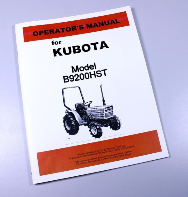 Kubota B9200Hst Tractor Operators Owners Manual Maintenance Specifications