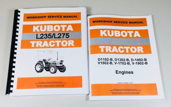 Kubota L235 L275 Tractor Service D1102 D1302 Engine Service Manual Set Repair