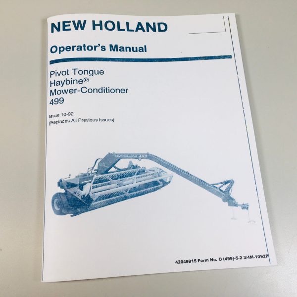 New Holland 499 Pivot Tongue Haybine Mower Conditioner Owners Operators Manual