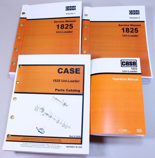 Case 1825 Uni-Loader Skid Steer Parts Catalog Service Repair Shop Manuals Set