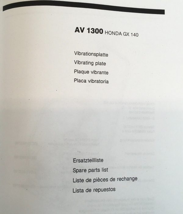 Case Vibromax AV1300 Honda GX 140 Vibrating Plate Parts Manual Catalog Assembly - Image 2