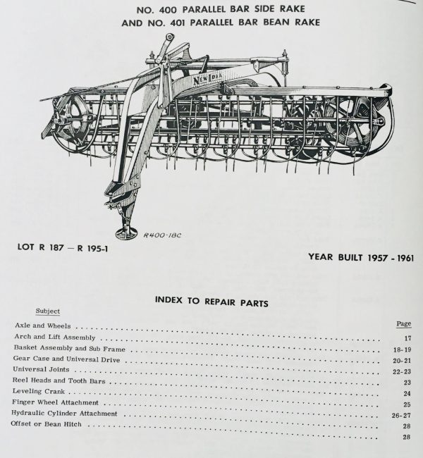 New Idea 49 400 401 402 403 Parallel Bar Side Rake Parts Manual Catalog - Image 3