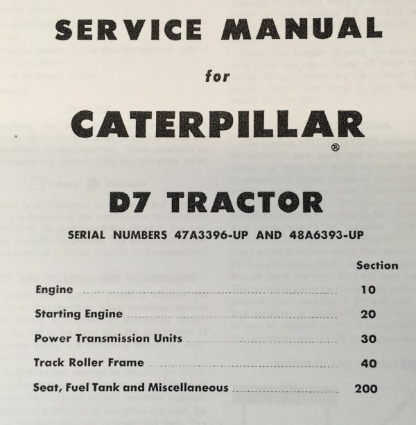 Caterpillar D7 Diesel Crawler Tractor Service Manual Set Workshop 48A6393-UP - Image 2