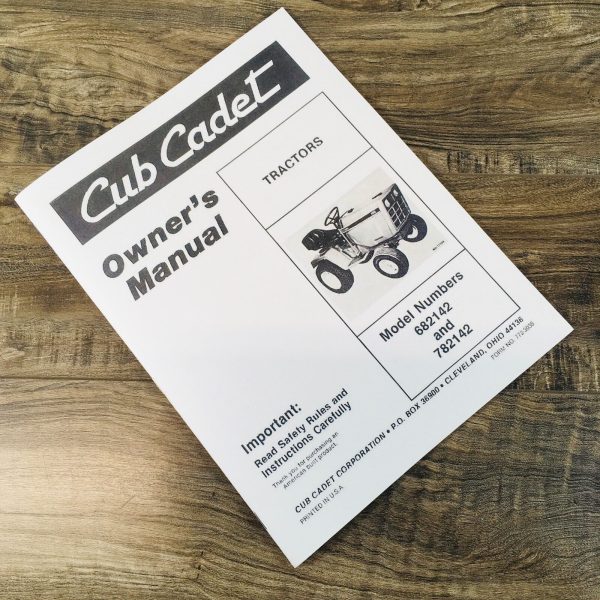 Cub Cadet 682 782 682142 782142 Hydrostatic Lawn Tractor Operators Manual Owners