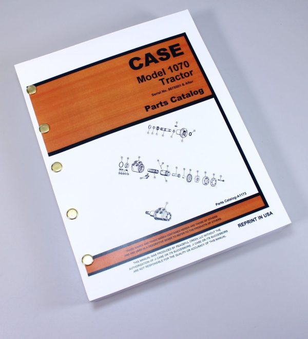 J I Case Model 1070 Tractor S/N 8675001 & Up Parts Catalog Manual A1173