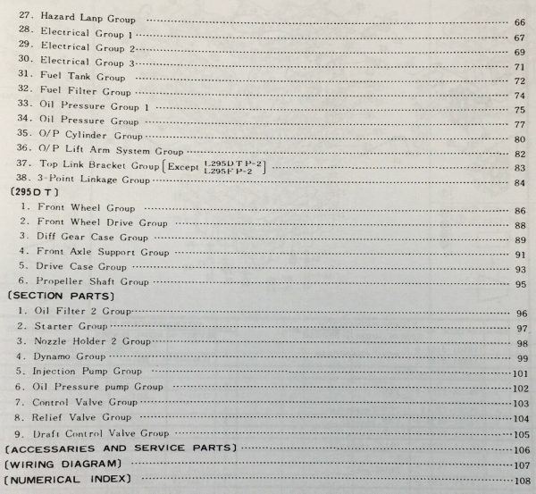 Kubota L295F-P L295Dt-P Tractor Parts Manual Catalog Book Assembly Schematics - Image 3