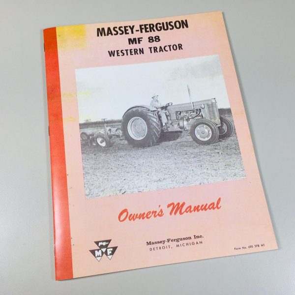 Massey Ferguson Mf 88 Western Tractor Owners Operators Manual