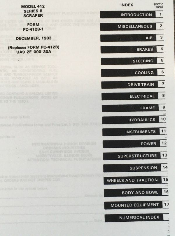 International Dresser 412 Series B 412B Scraper Parts Manual Catalog Book - Image 2