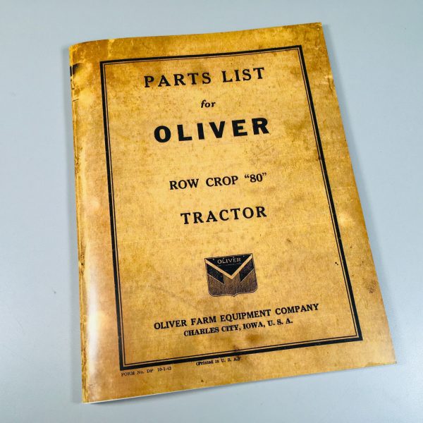 Oliver Parts List Manual Catalog For 80 Row Crop Tractor