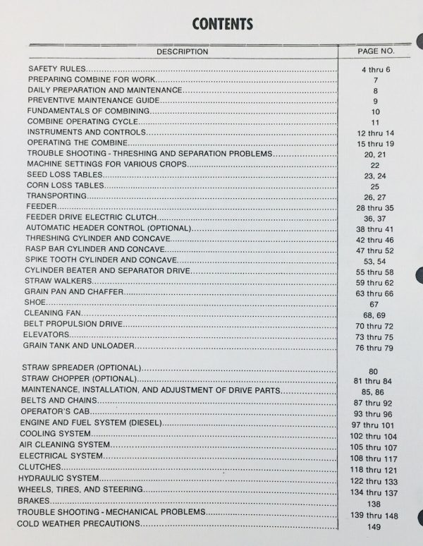 International 715 Combine Operators Owners Manual Maintenance Adjustments - Image 3