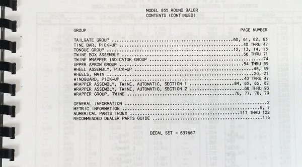 New Holland 855 Round Baler Manual Parts Catalog Operators SN Before-706837 - Image 4