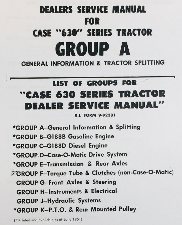 Case 630 Series 631 632 640 641 Tractor Factory Service Repair Shop Manual - Image 3