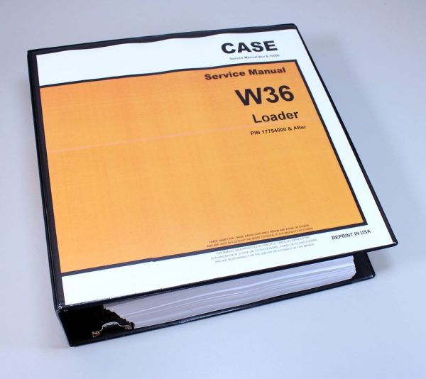 Case W36 Pay Loader Articulated Service Technical Manual Repair Shop In Binder