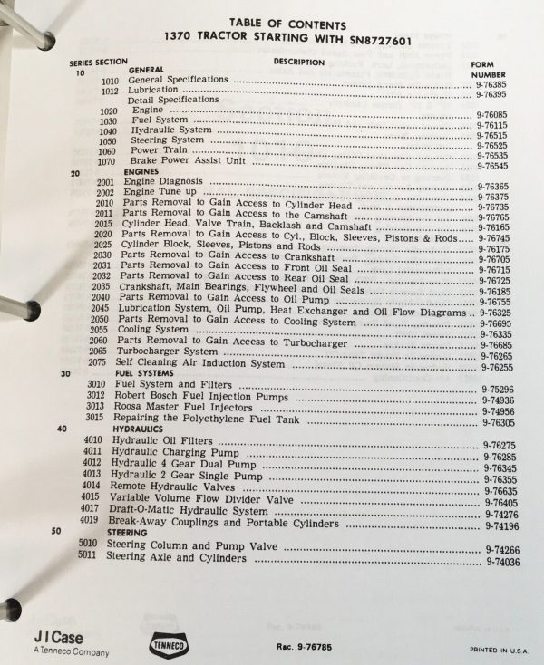 Case 1370 Service Manual Parts Catalog Operators Owners Repair Set SN 8727601-Up - Image 2