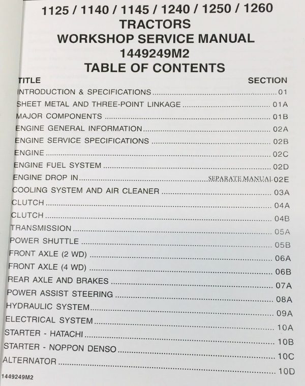 Massey Ferguson 1125 1140 1145 1240 1250 1260 Tractor Service Manual Shop Repair - Image 2