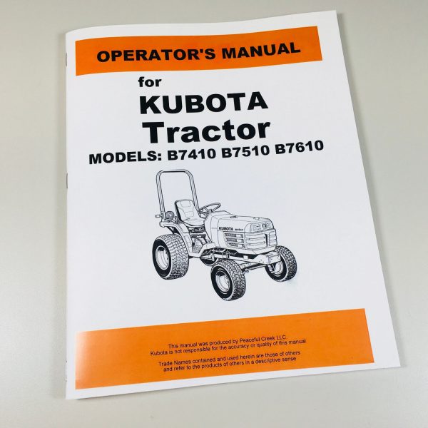 Kubota B7410 B7510 B7610 Tractor Operators Owners Manual Maintenance Book Lube