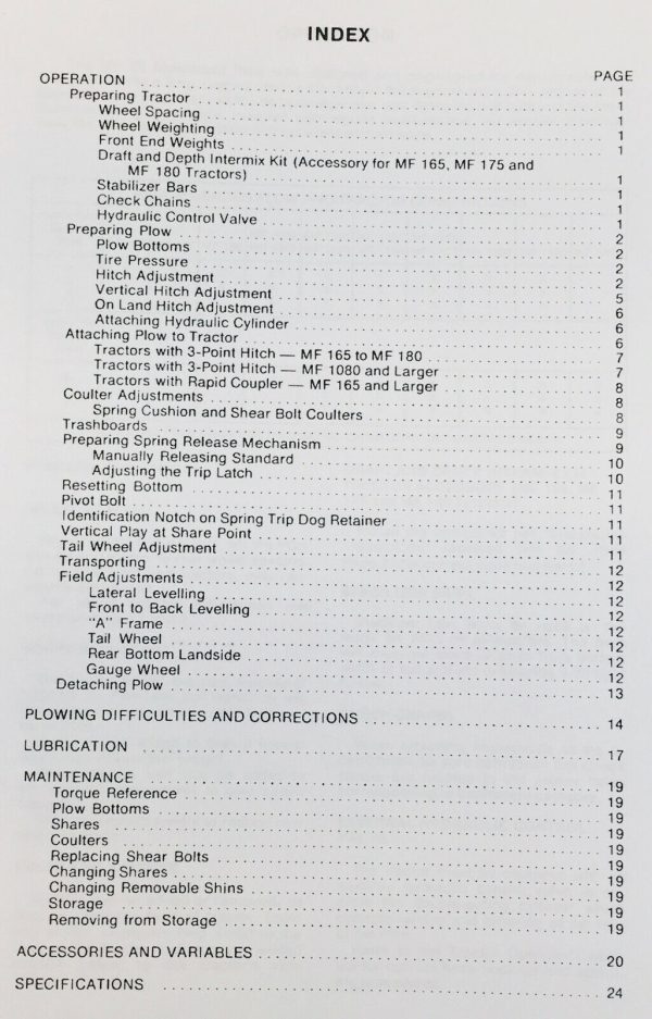 Massey Ferguson Mf 88 Plow Owners Operators Manual - Image 2