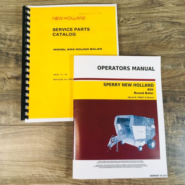 New Holland 855 Round Baler Operators Manual Parts Catalog SN 706837-Above