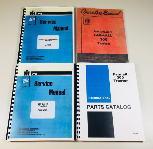 International Farmall 300 Tractor Gas Engine Service Parts Operator Manual Set