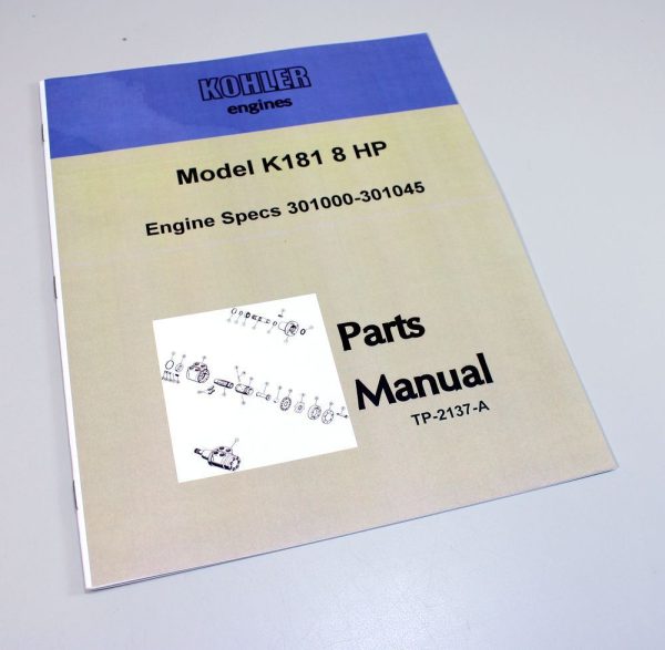 Kohler K181 8Hp Engine Parts Catalog Manual Exploded Views Numbers