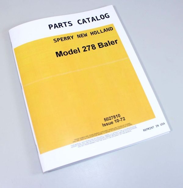 New Holland Model 278 Baler Service Parts Catalog Manual Small Square Baler