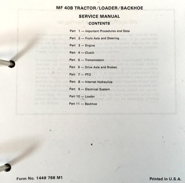 Massey Ferguson MF 40B Backhoe Loader Tractor Service Parts Manual Repair Set - Image 2