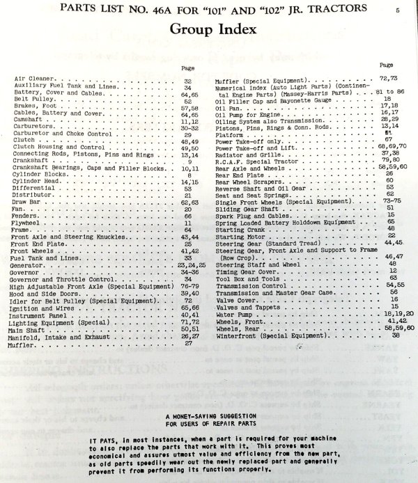 Massey Harris 101 102 Junior Tractor Parts Manual Catalog Assembly 386985-UP - Image 2