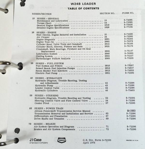 Case W24B Wheel Loader Service Manual Parts Catalog Repair Set Shop Catalog Book - Image 3