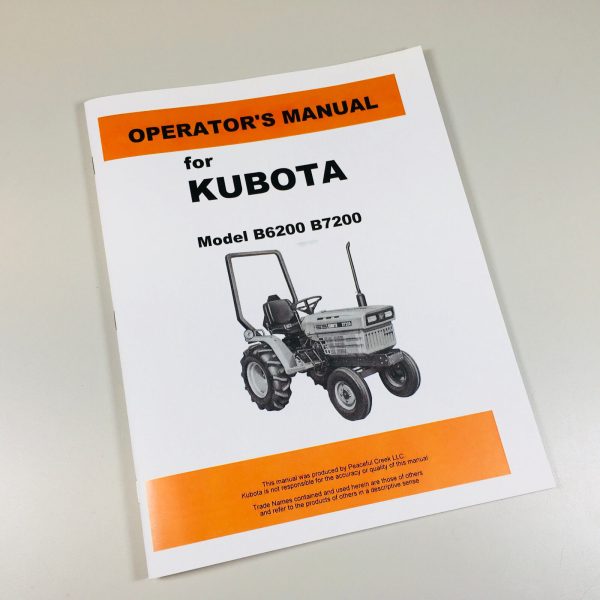 Kubota B6200E B7200E 2Wd Tractor Operators Owners Manual Maintenance Lubrication