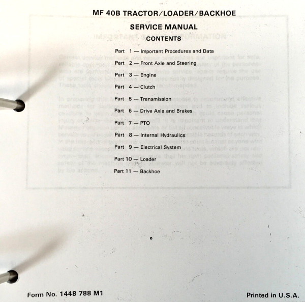 Massey Ferguson MF 40B Tractor Loader Backhoe Service Parts Operators Manual Set - Image 9