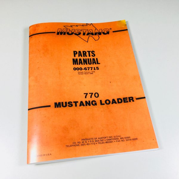 Mustang 770 Skidsteer Loader Parts Manual Catalog Exploded Views Numbers