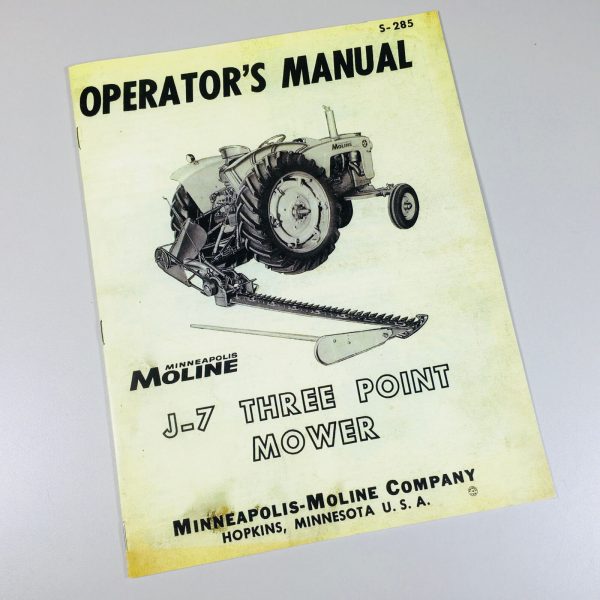 Minneapolis Moline J-7 Three Point Mower Sickle Bar Operators Manual J7 Section