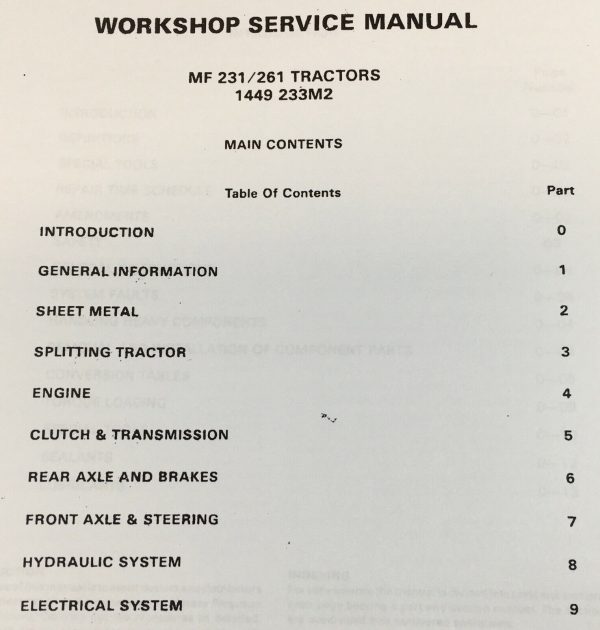 Massey Ferguson 231 261 Tractor Service Manual Repair Shop Technical Workshop - Image 3