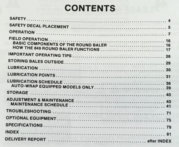 Sperry New Holland 849 Round Baler Operators Manual Owners Book Maintenance NH - Image 2