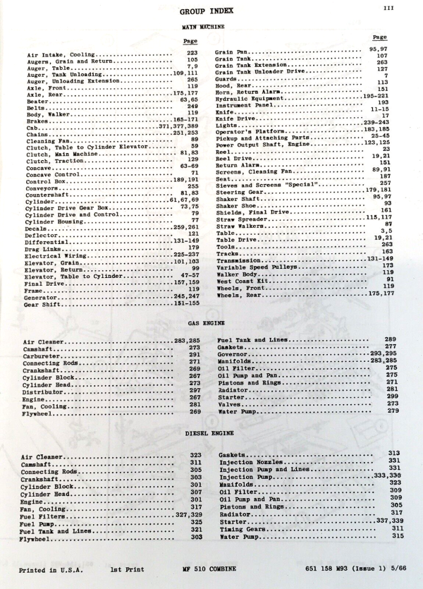 Massey Ferguson 510 Combine Service Parts Manual Set Repair SN Prior to 1201 00 - Image 2