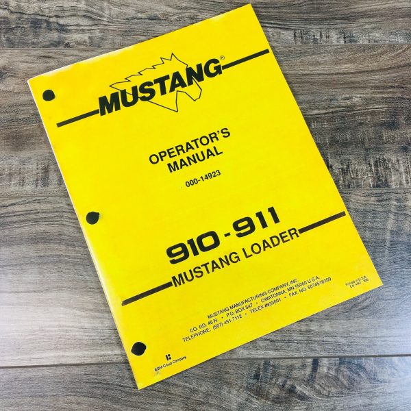 Mustang 910 911 Skidsteer Loader Operators Manual Owners Book Maintenance