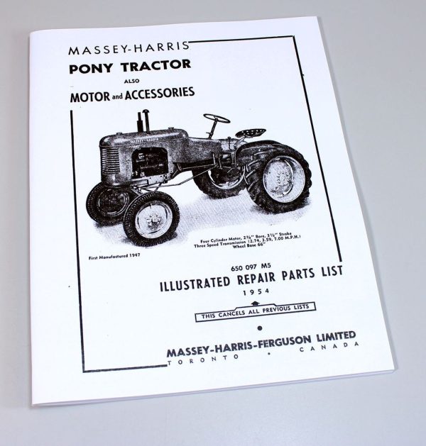 Massey Harris Pony Tractor Parts Catalog Repair List Manual Motor Accessories