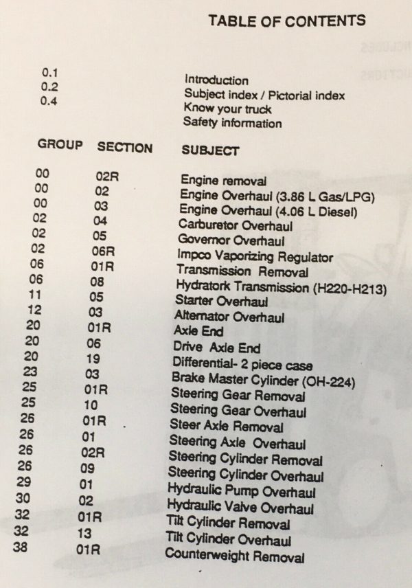 Clark C500 60/S100 (D) C500 Y 60/100 (D) Forklift Service Manual Repair Oh539 - Image 2