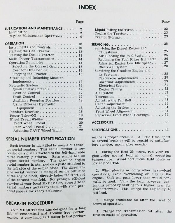 MASSEY FERGUSON MF 50 Industrial TRACTOR PARTS OPERATORS MANUAL CATALOG SET - Image 2