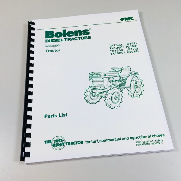 Bolens Tx1300 Tx1300F Tx1500 Tx1500F Tractor Parts Catalog Manual Assembly