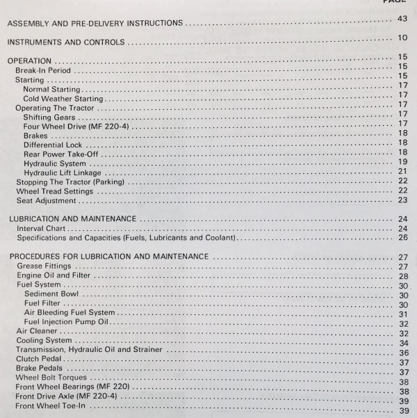 Massey Ferguson 220 220-4 Tractors Owners Operators Manual Assembly Instructions - Image 2