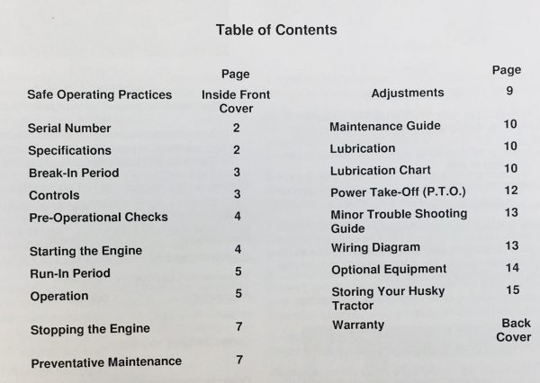 Bolens Husky 1250 Large Frame Lawn Garden Tractor Operators Parts Manual 197-01 - Image 2