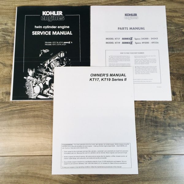 Kohler Kt17 & Kt19 Series Ii Engine Service Parts Operators Manual Set Repair