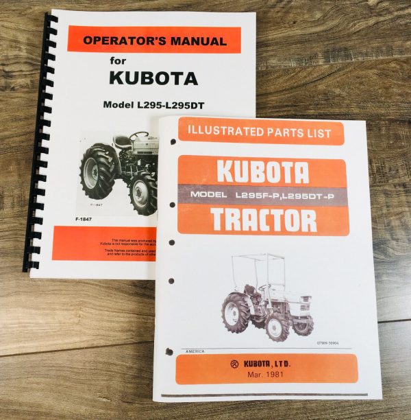 Kubota L295 L295F-P L295Dt-P Tractor Manual Parts Catalog Operators Set Book