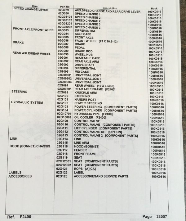 Kubota F2400 Lawn Tractor Parts Manual Catalog Book Assembly Schematics - Image 3