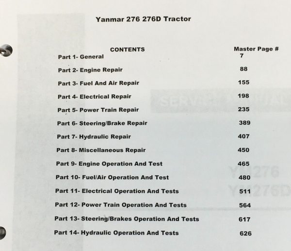 Yanmar 276 276D Tractors Service Manual Repair Shop Technical Workshop Overhaul - Image 2