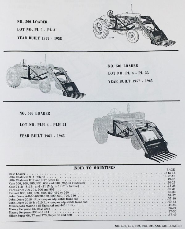 New Idea 500 501 502 503 504 506 Tractor Farm Loader Parts Manual Catalog Book - Image 2