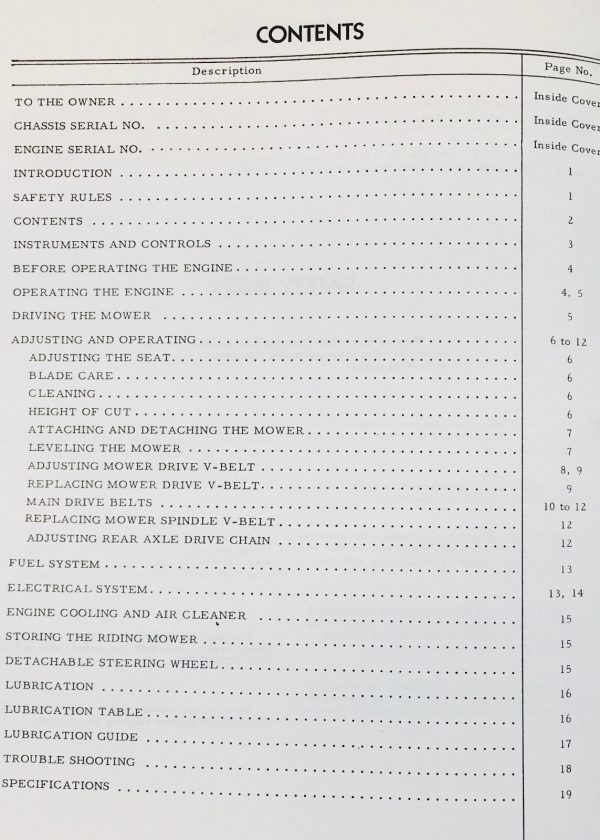 International Harvester Cub Cadet 60 Riding Mower Garden Operators Manual - Image 2