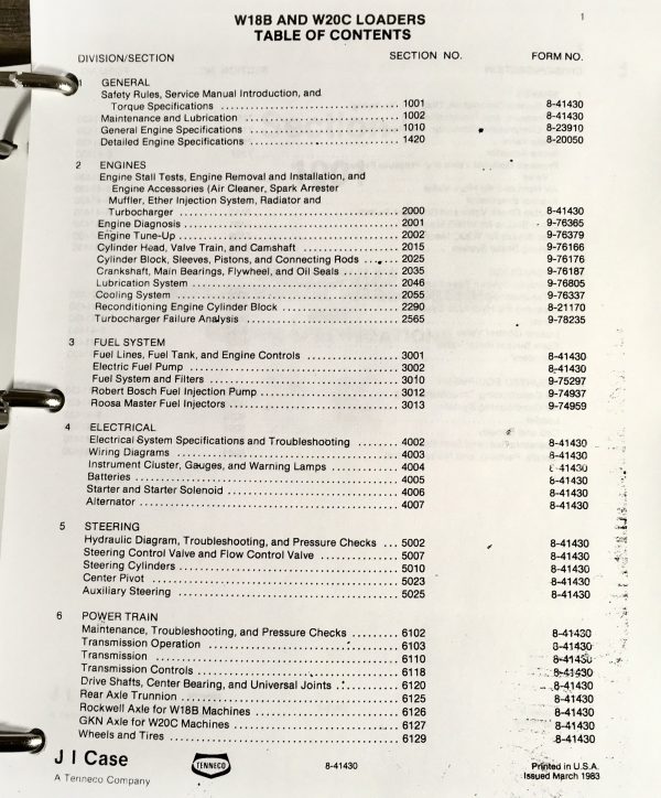 Case W18B W20C Wheel Loader Pay Service Technical Manual Repair Shop In Binder - Image 3