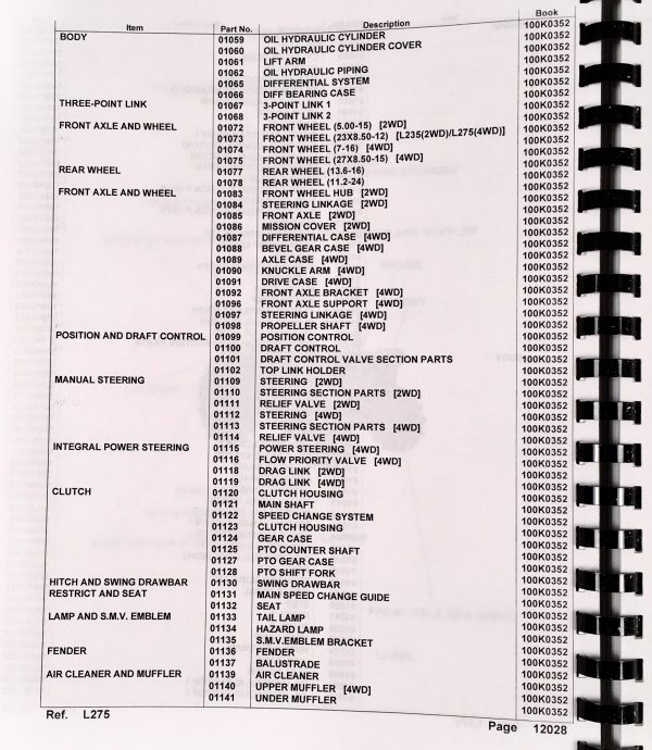 Kubota L275 Tractor Parts Assembly Manual Catalog Exploded Views Numbers - Image 8